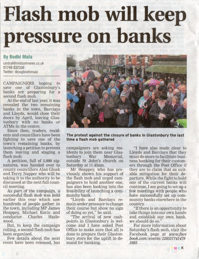 Flash mob will keep pressure on banks - Central Somerset Gazette, 18th February 2016