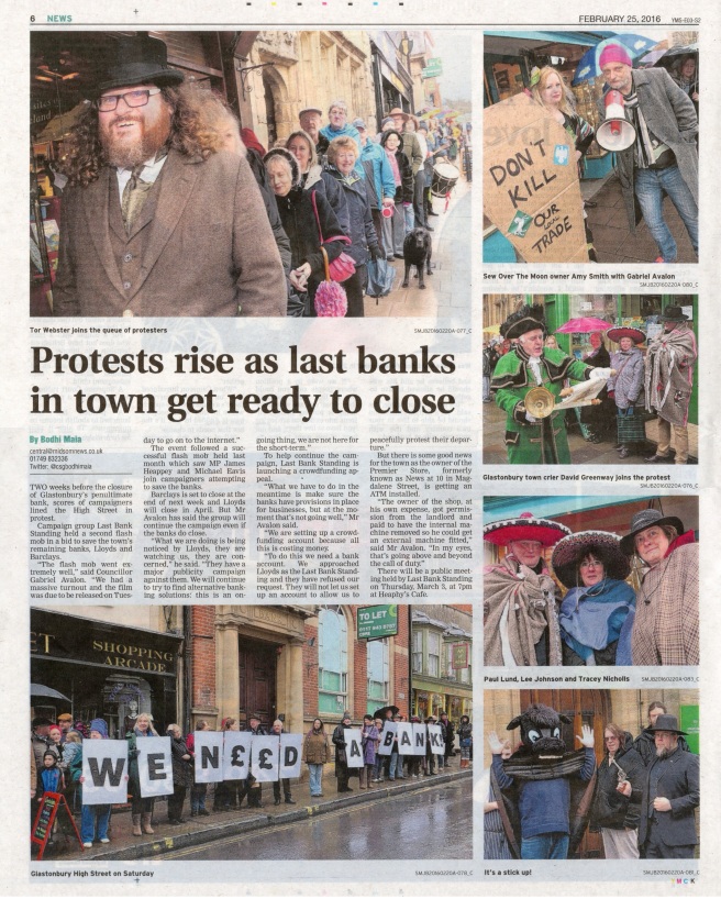 Protests rise as last banks in town get ready to close - Central Somerset Gazette, 25th February 2016
