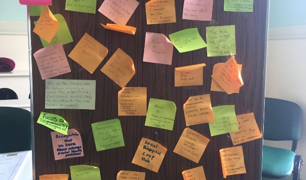 Some of the 1,000+ post-it notes collected during the consultation event [photograph by Kevin Redpath].